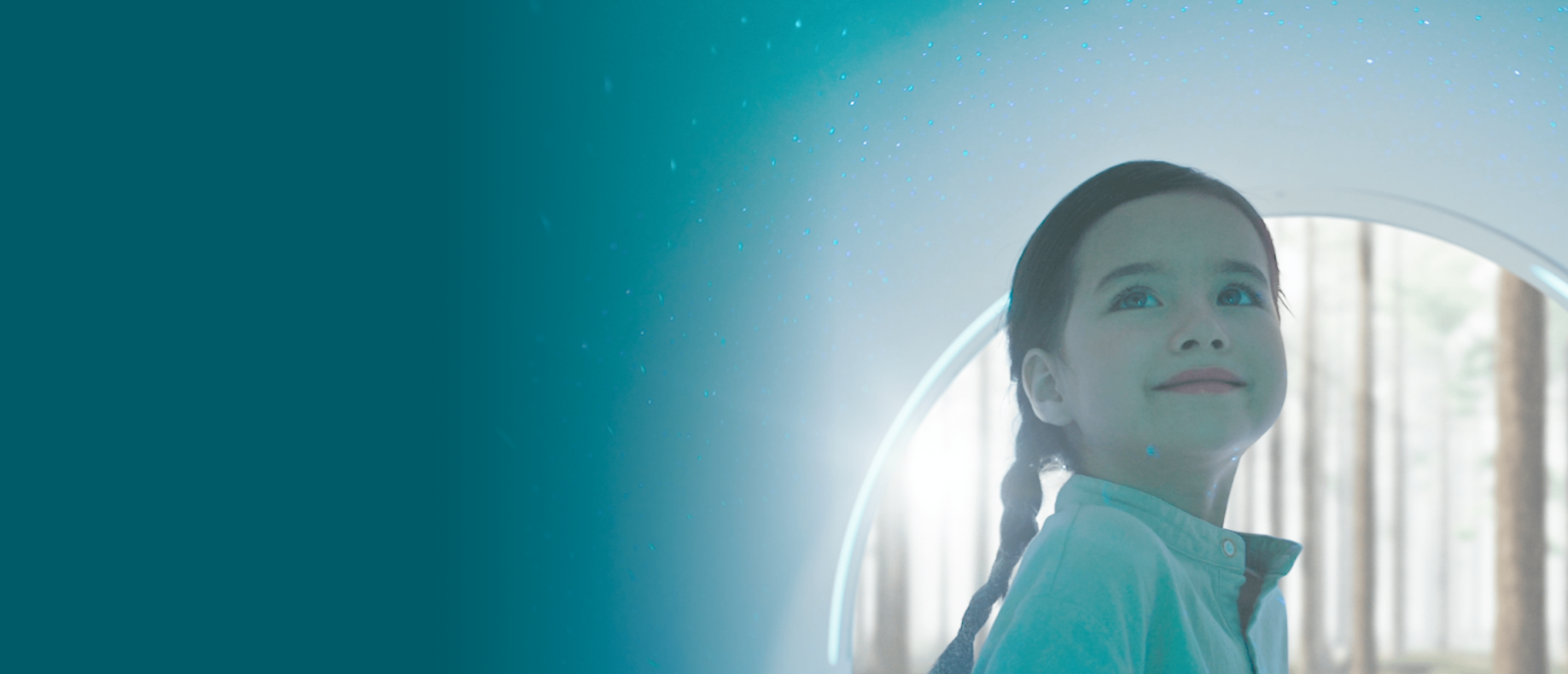 a kid looking at the starry sky inside the bore, eyes full of hope